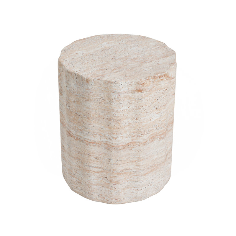 Outdoor/Indoor Lightweight Concrete Side Table,Travertine Finish, Beige