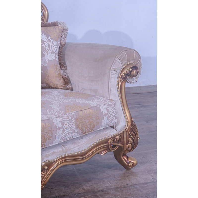 Loveseat, Brown Linen Blend, Gold