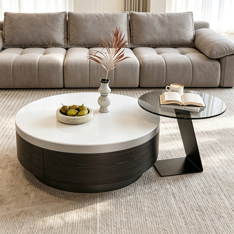 Ensemble de tables basses Modern, White/Transparent Grey Top/Black Base