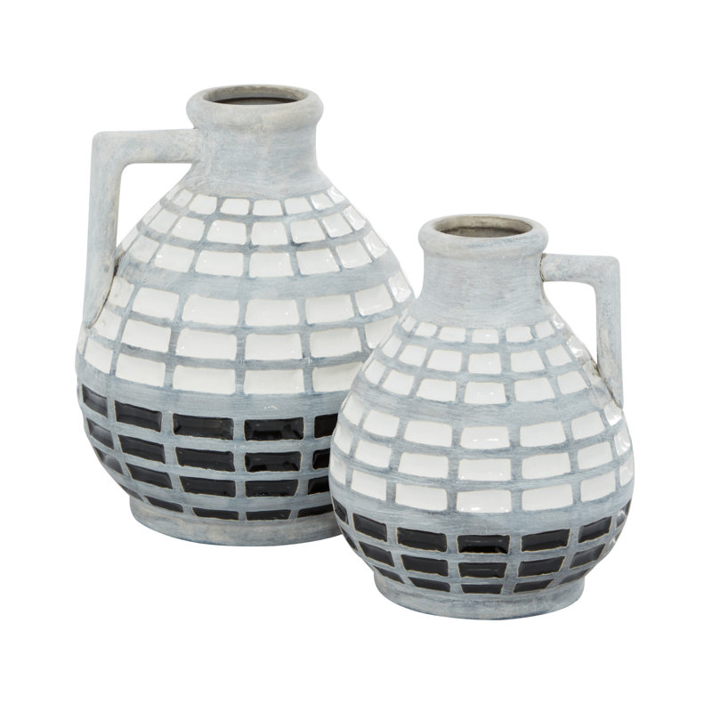 Vase de table en céramique 2 pièces gris / noir Anding