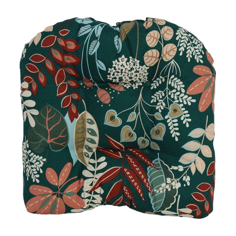 Outdoor 5'' Dining Chair Seat Cushion, Green Floral
