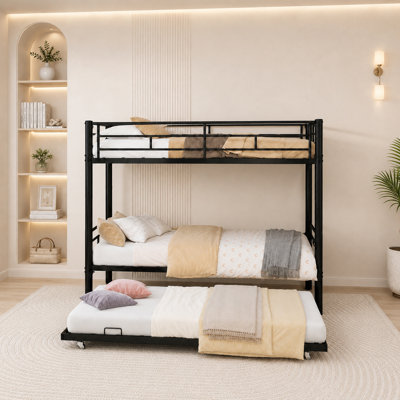 Lit superposé robuste avec lit gigogne, lit superposé simple au-dessus d'un lit simple en métal avec garde-corps et échelle de sécurité, cadre de lit superposé pour enfants, adolescents, adultes - aucun sommier requis