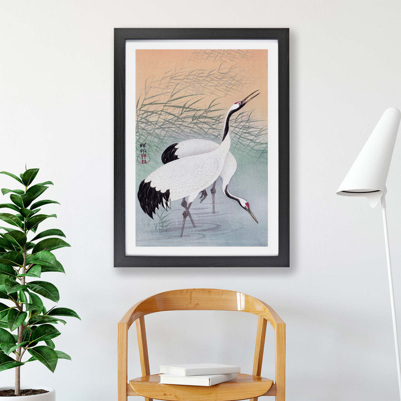 Two Cranes - Framed Print, 45cm H x 63cm W x 2cm D, Black