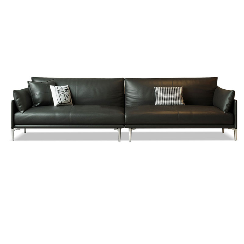 Canapé modulaire noir en cuir véritable, H 33,07 po x l 109,45 po x P 35,43 po