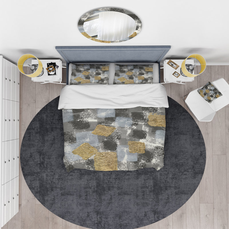 Gold Glamour Squares II - Ensemble de housse de couette moderne et transitionnel - Microfibre de polyester
