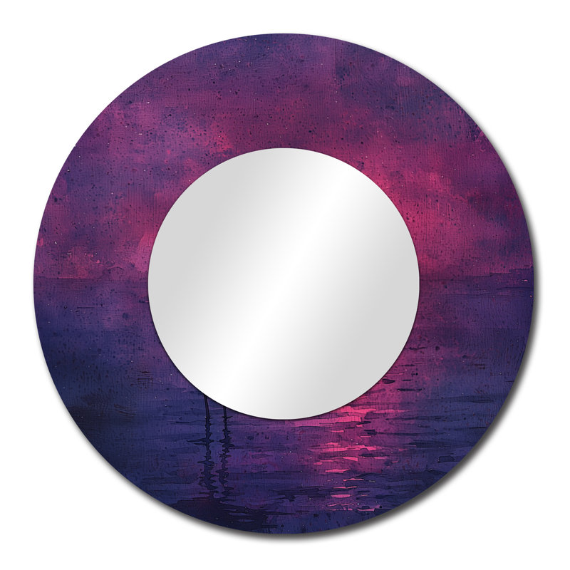 Lavender Flamingo Silhouette In The Night I - Flamingo Animal Mirror Wall Decor - Printed On Metal, 29" x 29"