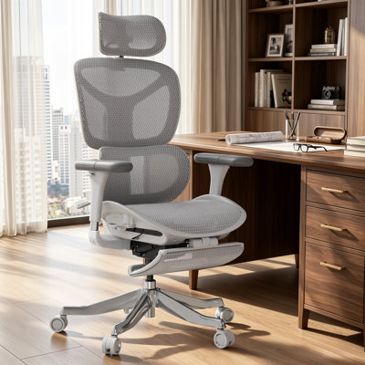 Chaise de travail ergonomique en filet à contrôle à une touche avec verrou d'inclinaison à 3 niveaux, chaise de bureau haut de gamme, chaise d'ordinateur avec dossier réglable et support lombaire, accoudoirs 6D et appui-tête 3D