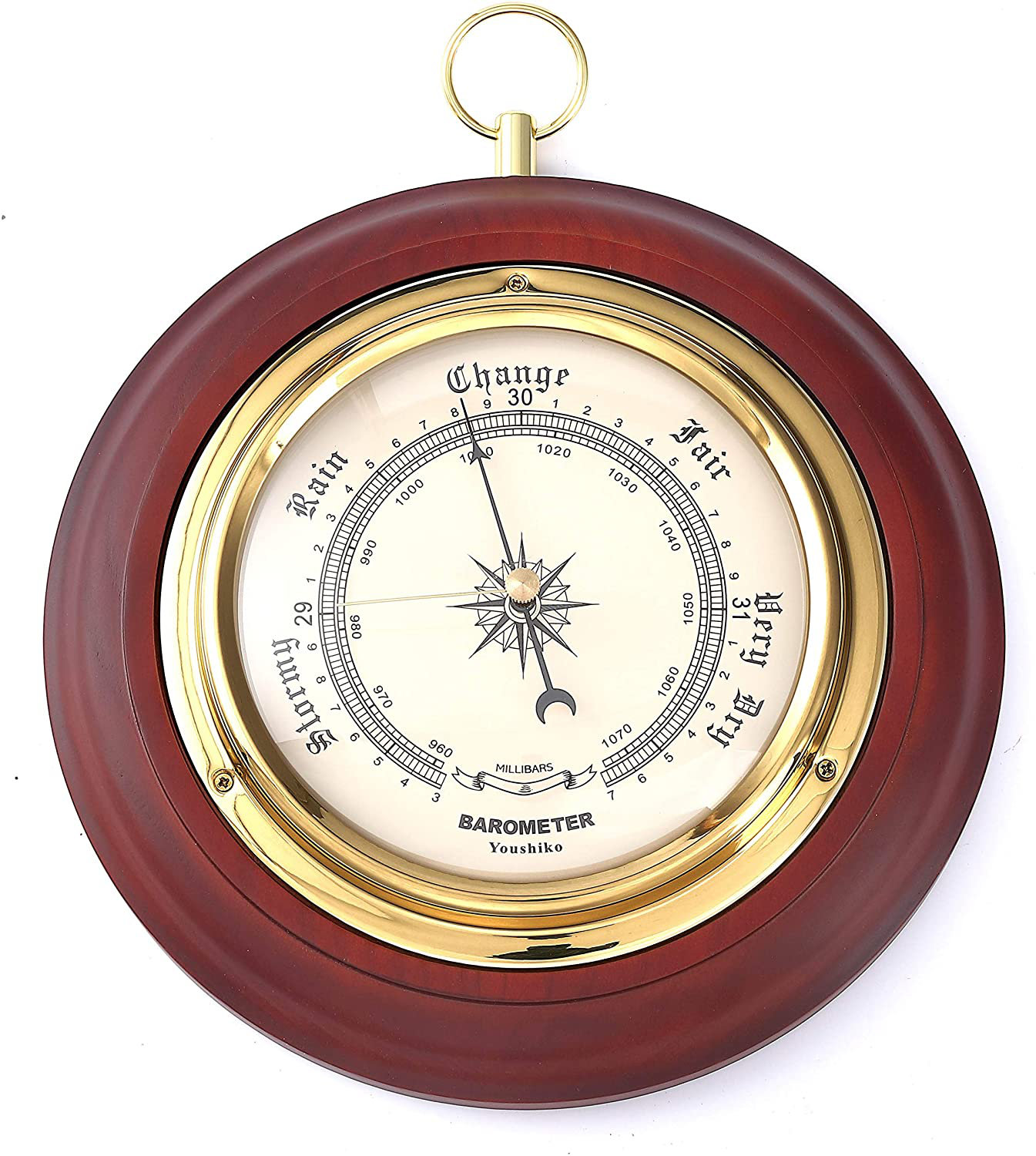 Barometer Ruler Youshiko Traditional Barometer Mahogany Wood Surround Forecaster ...