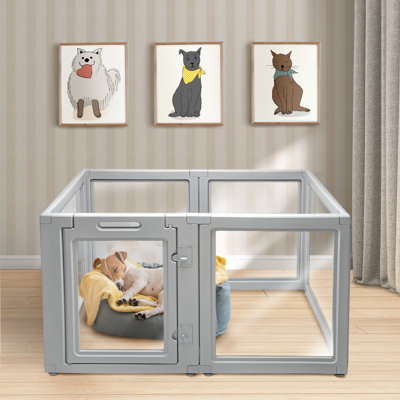 24'' H 8  Panel Plastic Exercise Pen With Door, Ash Gray 