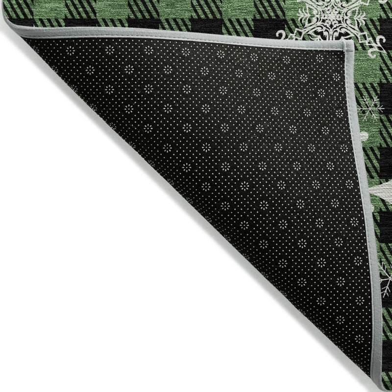 Machine Washable Indoor/Outdoor Christmas Reindeer Xhevrie Green Rug, Rectangle 9' x 12'