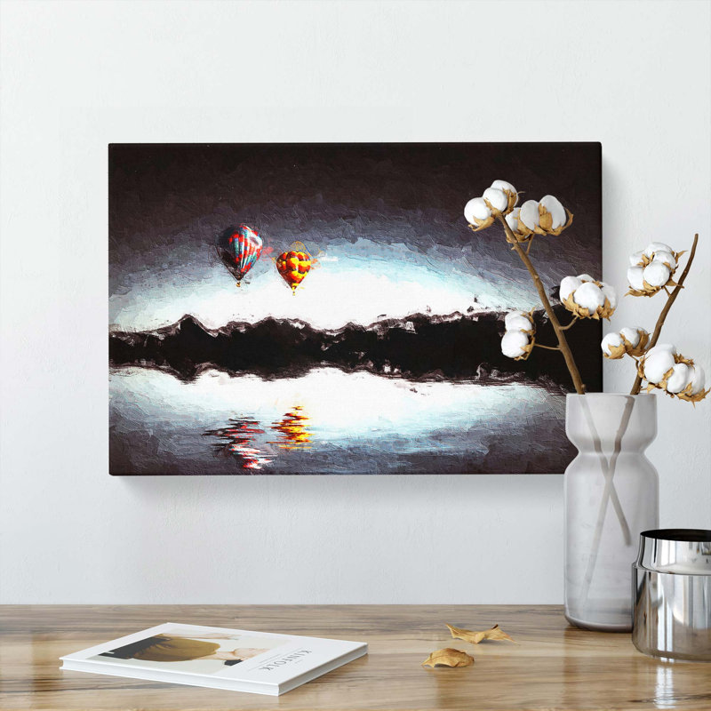 Hot Air Balloons Above A Lake In Abstract - Wrapped Canvas Painting, 40cm H x 60cm W x 3cm D