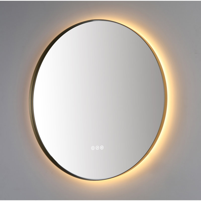 Shell LED Mirror, Gold, Round, 35.43" x 35.43"