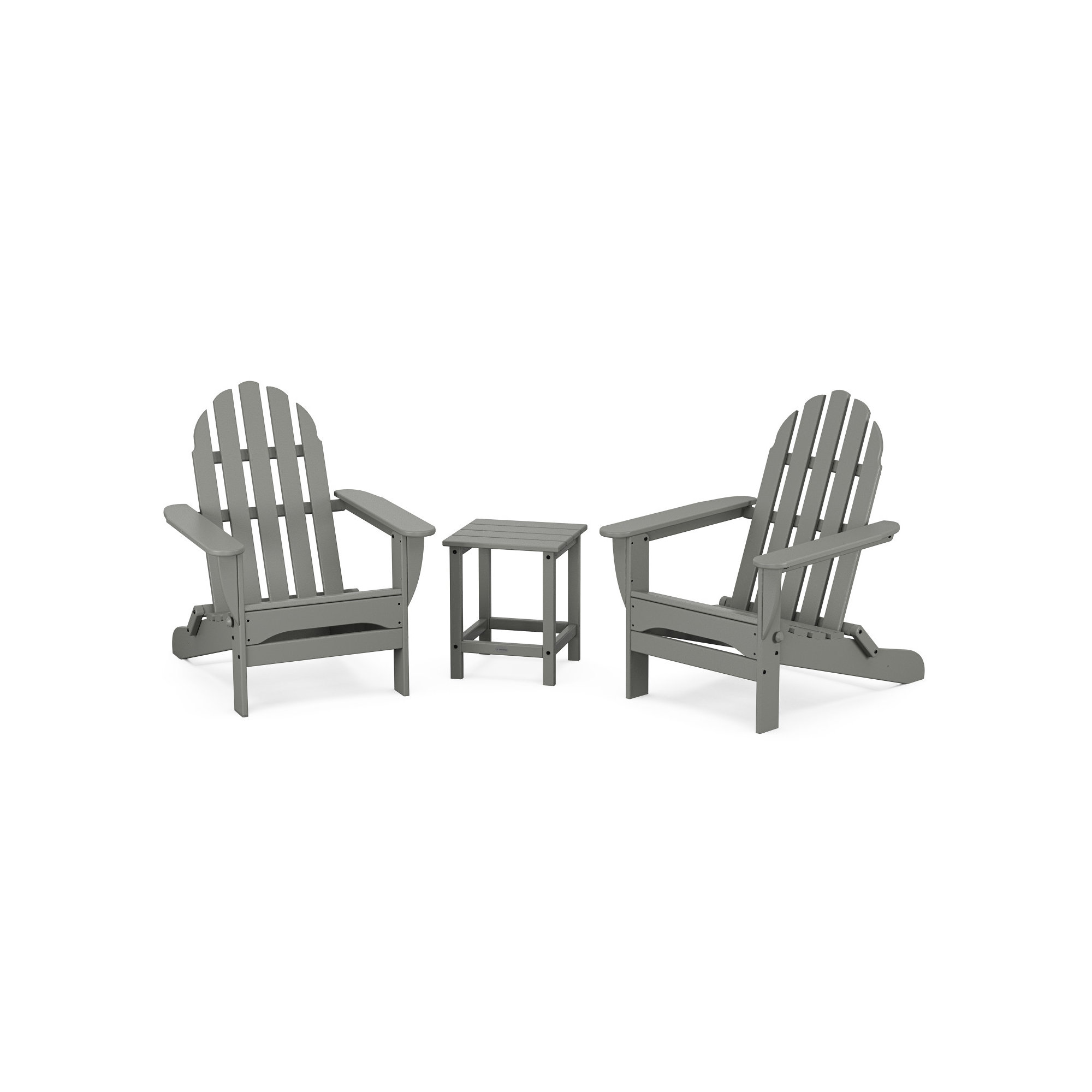 Classic Folding Adirondack 3-Piece Set with Long Island 18" Side Table, Slate Gray