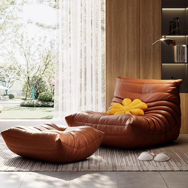 Retro casual caterpillar sofa, Brown Genuine Leather