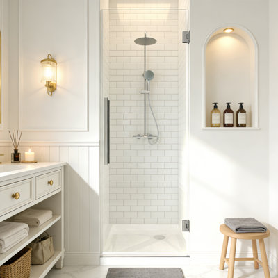 Fully Frameless Wall Hinge Shower Door with 5/16"(8mm) Tempered Glass，Hinged Single Swing Shower Door by Easy Clean Coating Glass, Matte Black (30" × 72", Brushed Nickel)