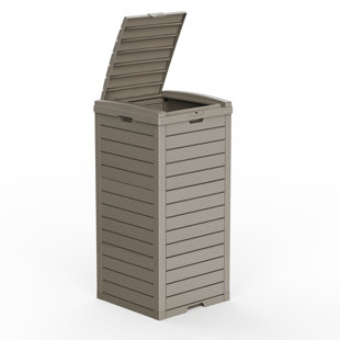 35 Gallon Outdoor Trash Can With Removable Base Tray, Weather Resistant Resin