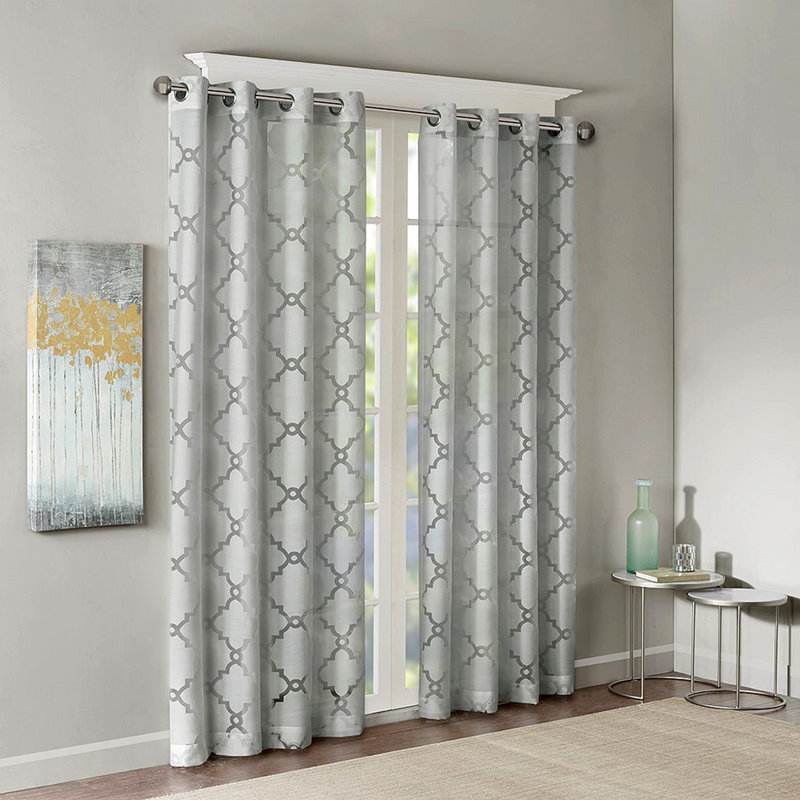 Panneau de rideau à œillets Frwork, Ivoire / Gris, L 50,03 po x L 84,03 po
