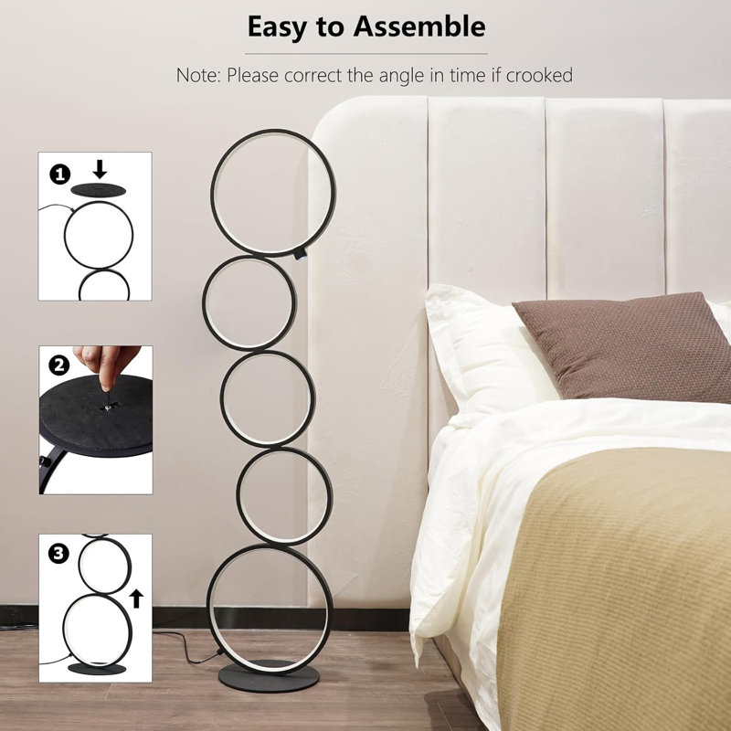 43.3" Modern LED Floor Lamp, Dimmable Circle Standing Lamp, Energy-Saving Design For Living Room, Bedroom, Office & Home