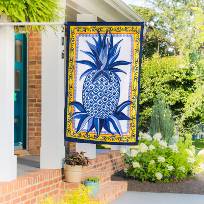 Drapeau de maison bleu et blanc ananas