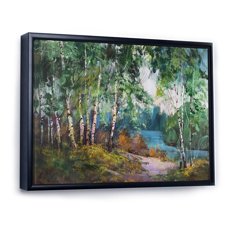 Forêt d'automne Birches - Décoration murale traditionnelle sur toile, H 8 po x l 12 po x P 1 po, Cadre flottant noir