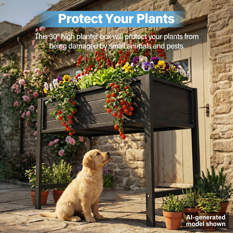 Lit de jardin surélevé toutes saisons avec pattes et doublure - jardinière 48 po x 30 po x 24 po pour patio - Jardiniers supérieurs pour planter des fleurs de légumes (noir)
