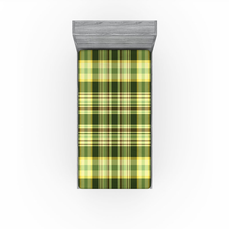 Drap-housse Ambesonne, paquet de 2, Drap-housse simple TG, Motif écossais vert foncé / jaune / brun