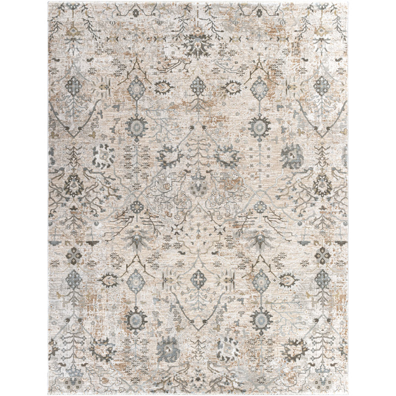 Tapis beige à motif floral Mitchelton, Rectangle 12 pi x 15 pi