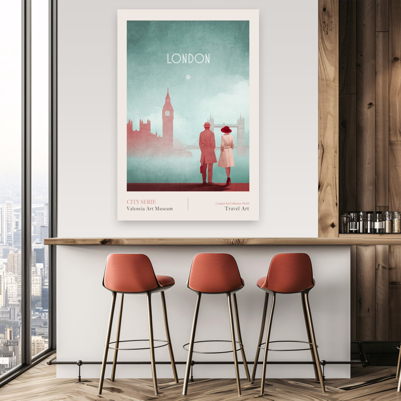 Londres - Big Ben et Tower Bridge, style rétro romantique vintage, architecture urbaine, 60" H x 40" W