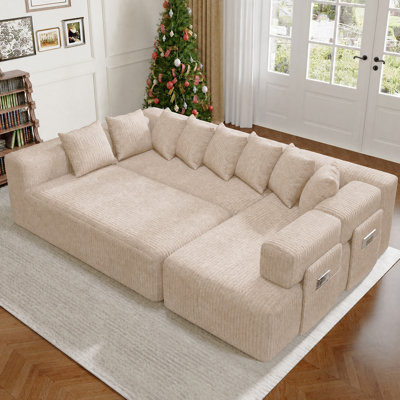 146.5" Modular Sectional Compression Sofa, 6-seater Convertible Sofa Bed, Floor Sofa Bed with Fixed-Shape Frame，U-shaped/l-shaped, Sleeper Sofa For Living Room Black