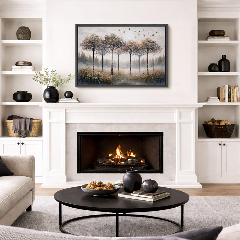 Arbre d'automne, art de ligne de forêt rustique, photos de salon, impression sur toile encadrée, H 16 po x l 24 po x P 1,5 po