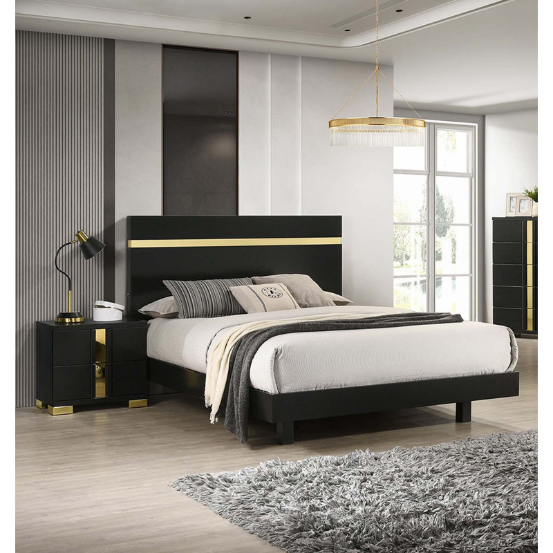 Ensemble de chambre à coucher 3 pièces avec tables de chevet 2X DEL, Noir, Très grand