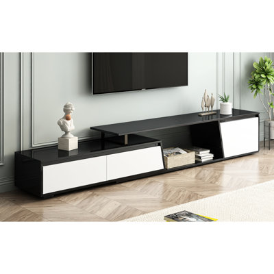 Élégant meuble télé de salon avec rangement, pouvant accueillir jusqu'à 100 po de téléviseurs, 2 tiroirs et armoire de conception moderne minimaliste, compatible, look