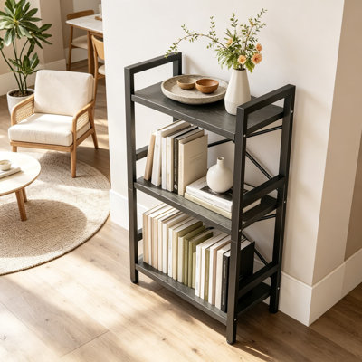 Étagère industrielle en métal avec dossier en X, de style rustique, idéale pour le salon, la chambre à coucher ou le bureau. Fabriquée en acier au carbone et en MDF.