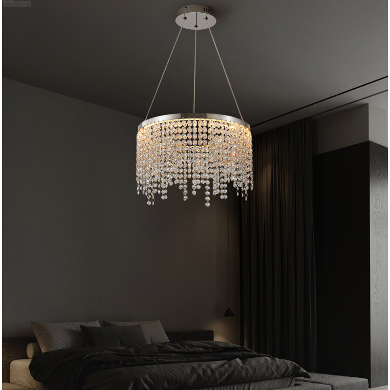 Modern Height-Adjustable 3-CCT LED Crystal Chandelier Chrome