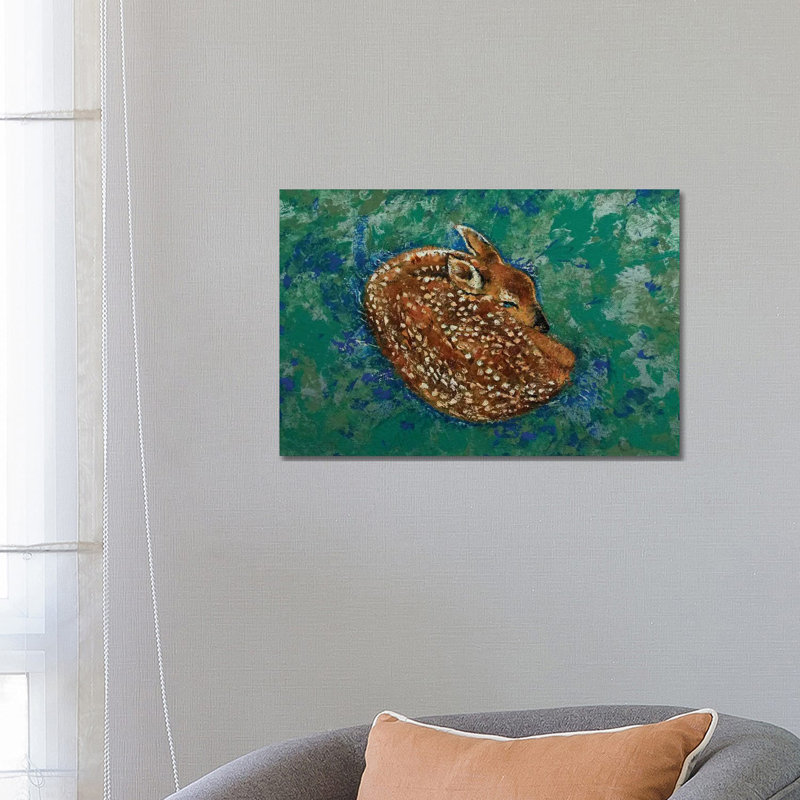Sleeping Fawn 1 Piece Painting on Canvas, 45.72cm H x 66.04cm W x 1.91cm D, Wrapped Canvas