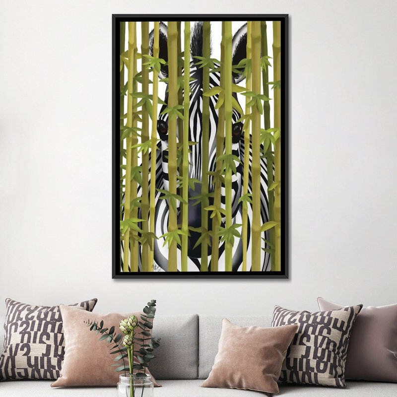 « bambou zèbre », reproduction d’impression sur toile, H 26 po x l 18 po x P 1,5 po, Toile avec cadre noir, Pas de tapis