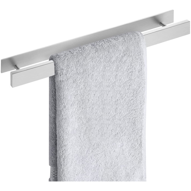 Modern Bathroom 16-Inch Adhesive Towel Rack No Drilling Stainless Steel Rectangular Wall Mounted Towel Bar, for Bathroom