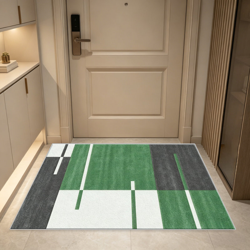 Green and Black Geometric Abstract carpet-easy to clean, machine-washable, soft and comfortable; suitable for door mats, kitchens, living rooms, bedrooms, corridors, and laundry areas. Easy to clean, durable carpet for home decoration.