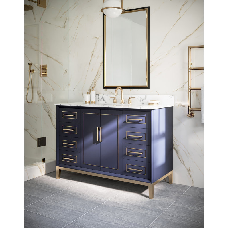 Gracie 48'' W Single Vanity, Carrara Marble, Pacific Blue