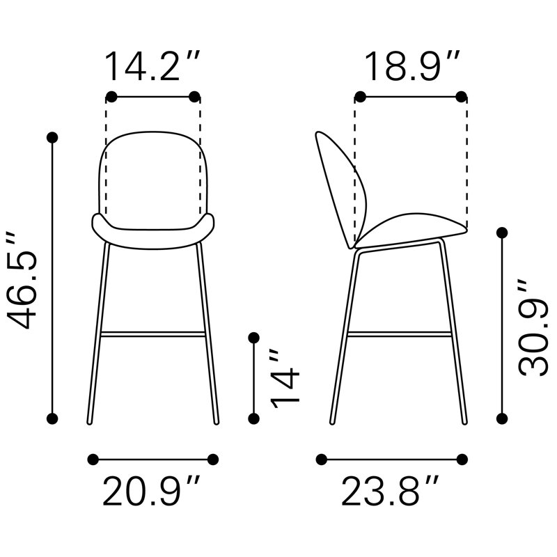 Tabouret de comptoir Miles - vert, Tabouret de bar (siège d'une hauteur de 30,90 po), Rouge