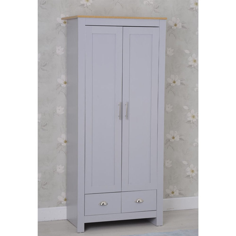 Annieruth 2 Door Manufactured Wood Wardrobe, Grey/Oak