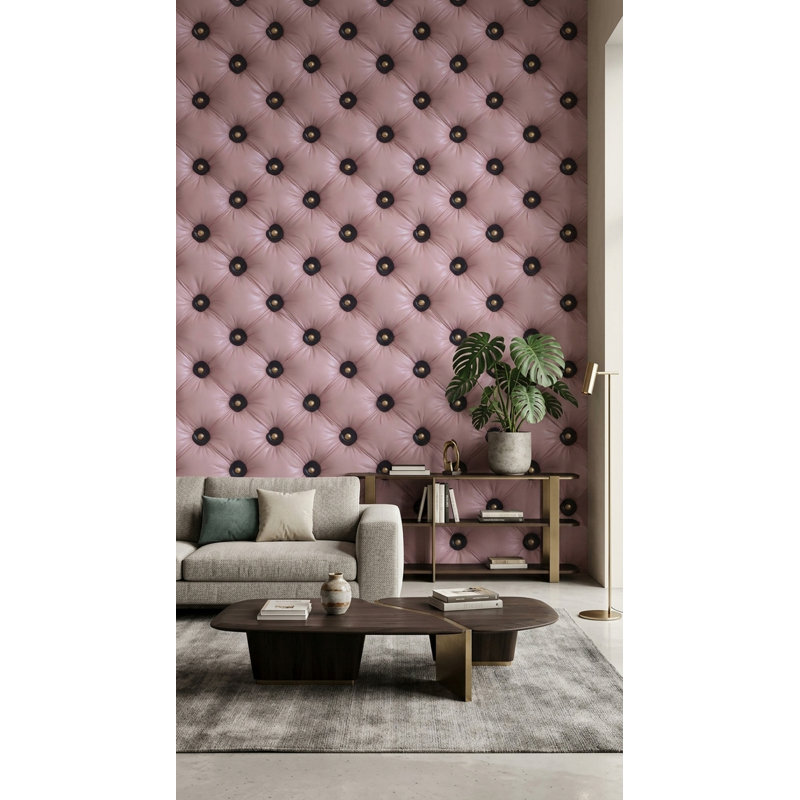 Papier peint rose poudré à boutons et motif losanges, décoration murale glamour, Non-Woven Non-Pasted