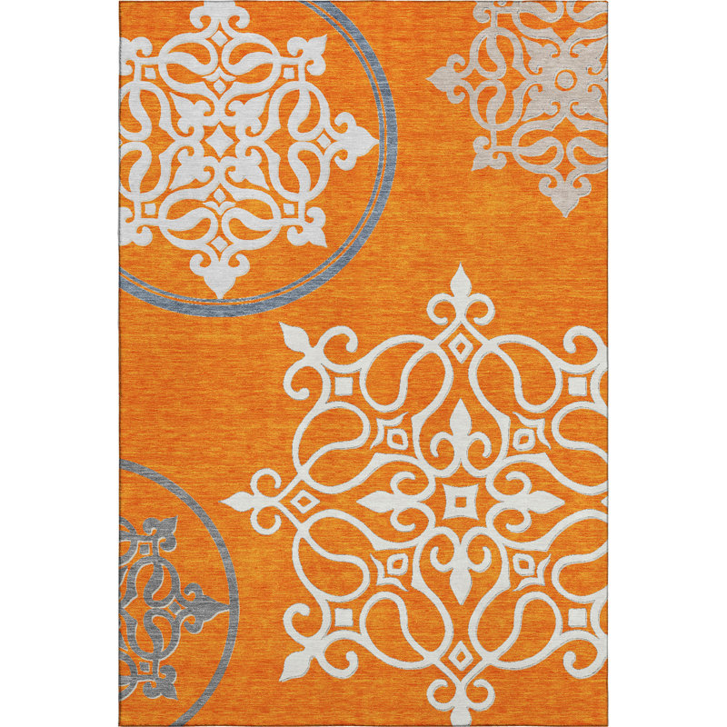 Premium Machine Washable Prisco Orange Rug, Rectangle 2'6" x 3'10"