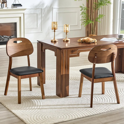 Sturdy Safe 2 solid wood dining chairs, PU soft seat cushions, hollowed out backrests, and home dining chairs