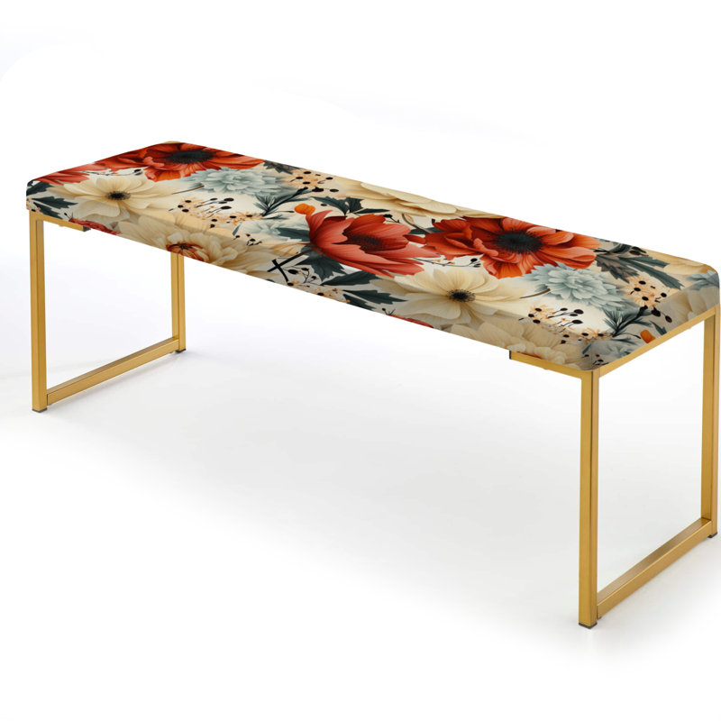 Afsheen - Floral Upholstered Gold Bench