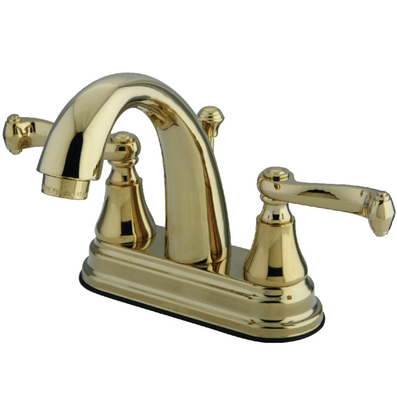 Kingston Brass English Vintage Two-Handle 3-Hole Deck Mount 4" Centerset Bathroom Faucet with Pop-Up, Polished Brass