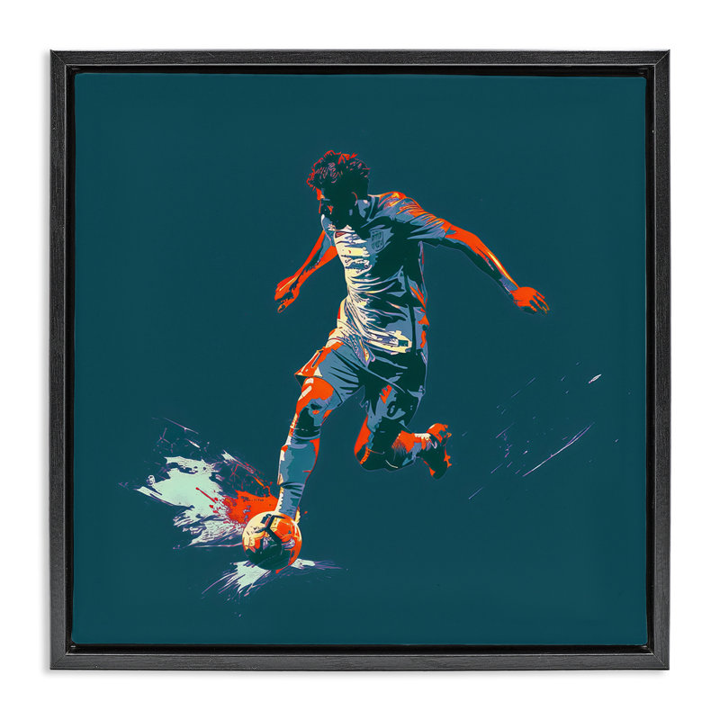 Art mural sur toile flottant "Winning soccer soccer" gris par Lazar Studio, Cadre flottant noir de jais, H 18 po x l 18 po