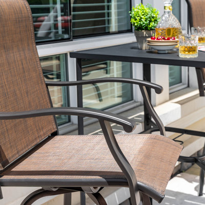 Ensemble de bar extérieur 3 pièces, tabourets pivotants et trou pour parasol