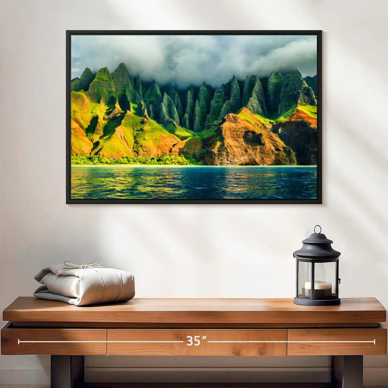 Côte de Na Pali, 25 po x 17 po, Cadre flottant noir