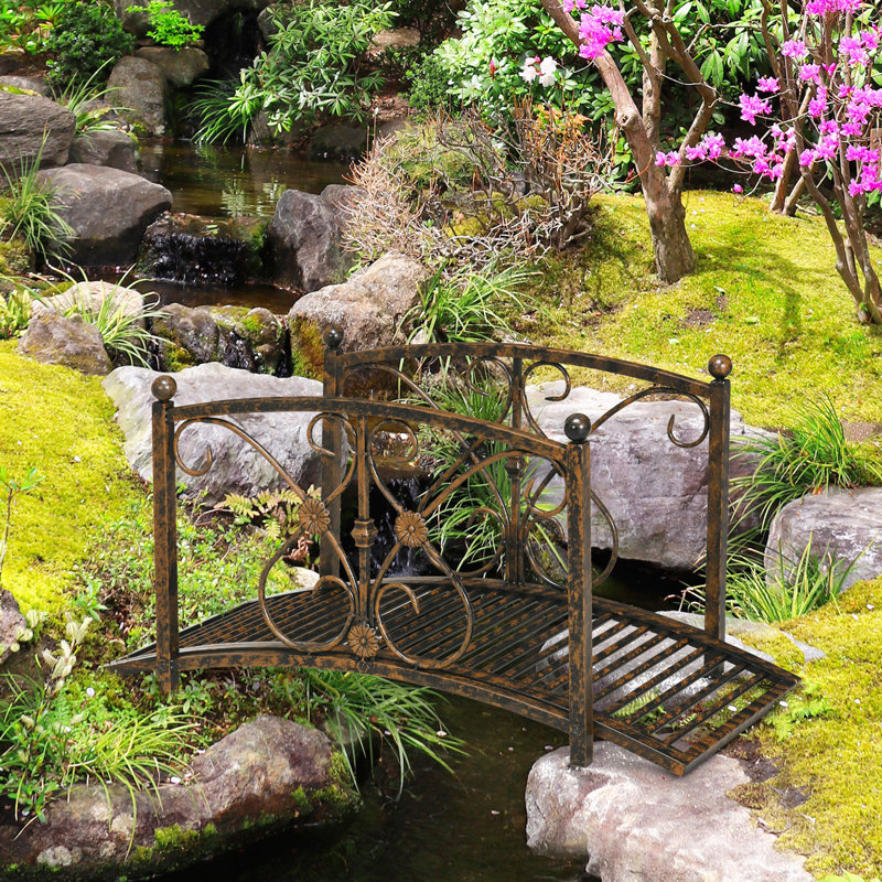 Pont de jardin en arche en métal de 3,3 pi avec glissières de sécurité Outsunny